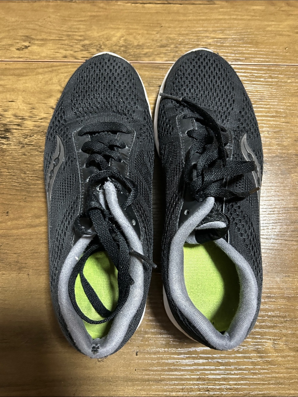 Saucony Black Mesh Running Shoes with Lime Insoles